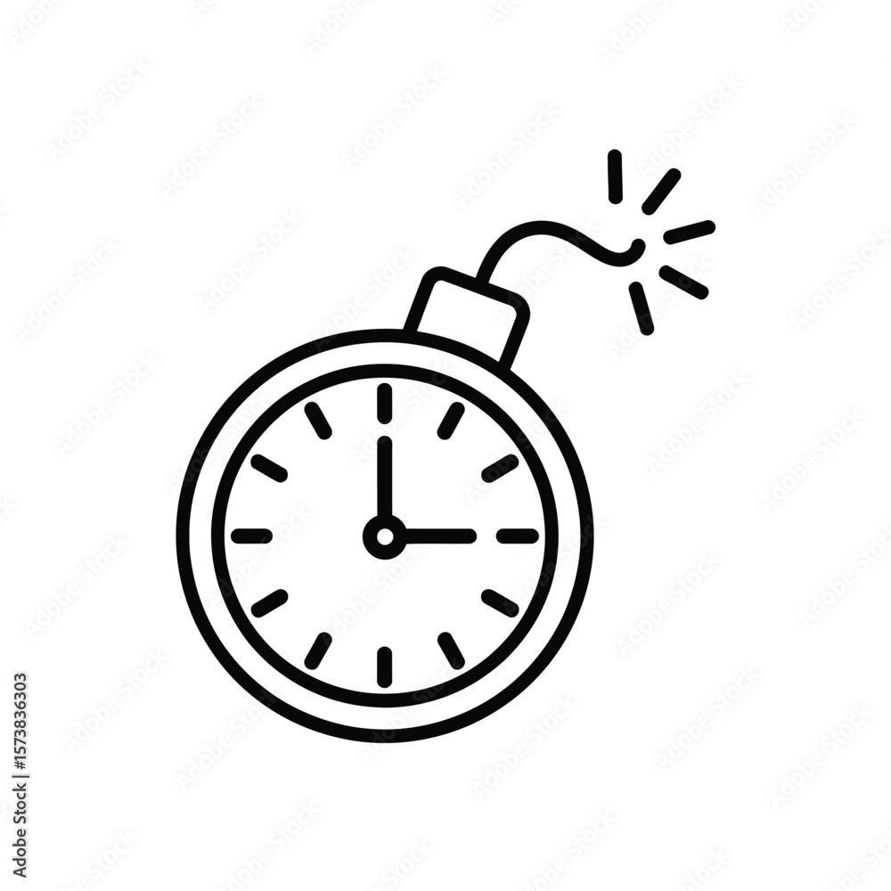 Obraz premium Clock bomb with fuse lit and sparks flying symbol for time pressure