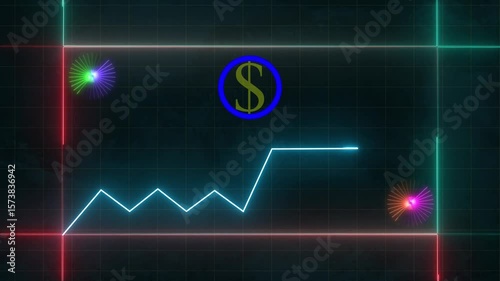 Animation of green graph and scanner beams over interfaces processing data on dark background