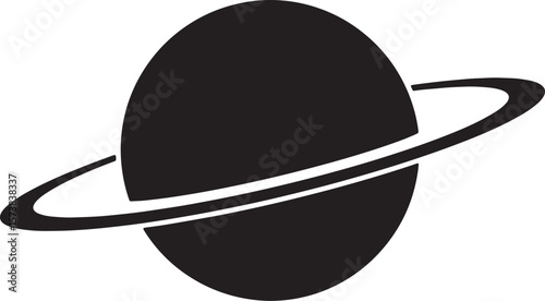 Black and white vector illustration of a simple planet with a ring