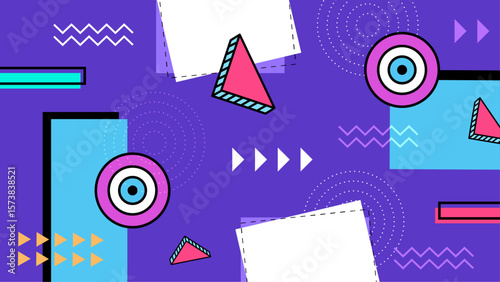 Vibrant 90s style geometric abstract design ideal for graphic design projects, retro branding, and trendy social media content.