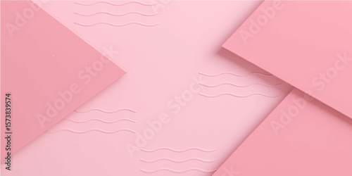 Pink ribbon on a blank pink sheet with a curled corner and soft shadow