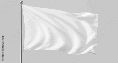 White Flag Gently Waving Against a Soft Gray Background with No Disturbances