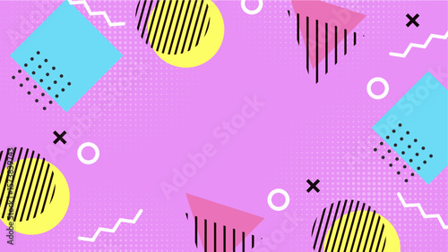 Pink 80s geometric background suitable for retro themed designs, music album covers, posters, or party invitations with a vintage feel.