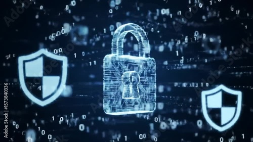  Security padlock with digital binary code shows information protection