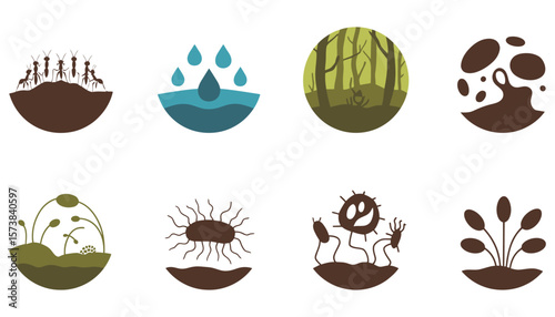 A collection of vector icons featuring food and drink symbols like coffee cups and fruit, perfect for restaurant menu design