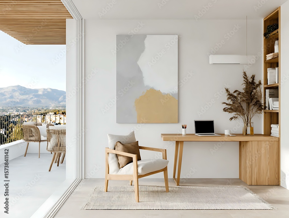 Fototapeta premium Minimalist Living bedroom with a platform bed, crisp white linen, and minimal bedside tables Modern Urban Living Sophisticated Home Interiors