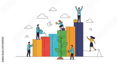 Business growth success people collaborating achieving professional development teamwork effort and inspiration
