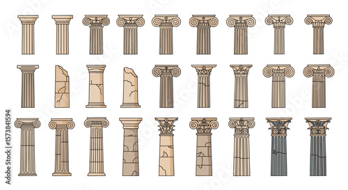 Collection of ancient architectural column designs and styles in different formats