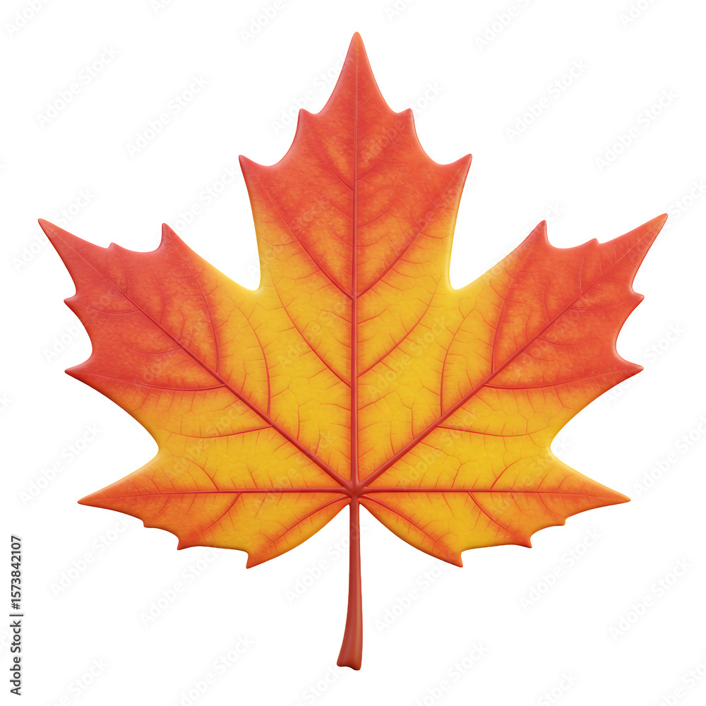 Fototapeta premium Vibrant Red to Yellow Maple Leaf Isolated on Transparent Background