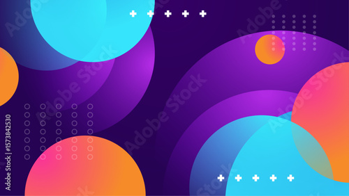Abstract design with vibrant circles and plus signs. Great for backgrounds, modern concepts, technology, data visualization, and artistic projects.
