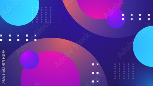 Overlapping colorful circles and dots on a dark blue background. Suitable for vibrant graphic designs, abstract backgrounds, and modern artistic projects.