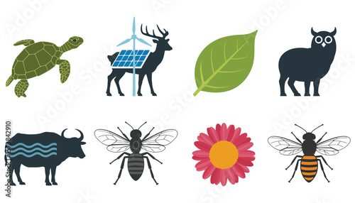 A diverse vector set of animal silhouettes, including farm and wild animals like pig, cow, cat, dog, horse, deer, bird, sheep, bear, and chicken for design and illustration