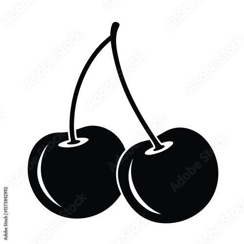 solid black silhouette of twin cherries on white background