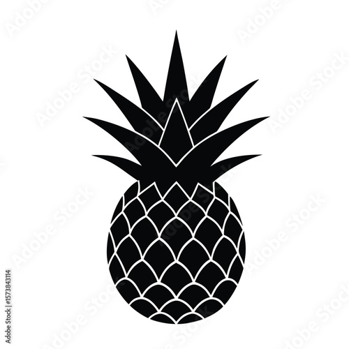 bold pineapple silhouette with spiky crown on white background