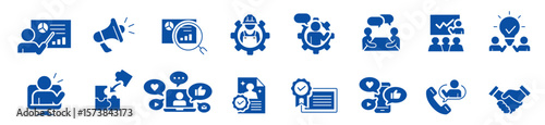 Set of icons related to consulting. Editable stroke linear icon collection. Vector illustration.