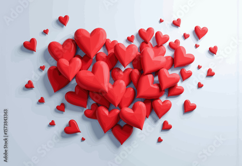 Red hearts scattered on light background for romantic themes  