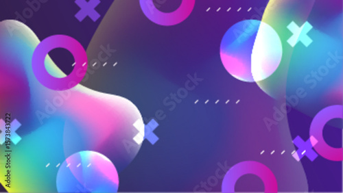 Abstract design with vibrant fluid shapes and geometric crosses. Suitable for backgrounds, digital art, prints, and branding materials.