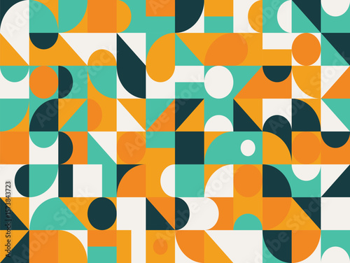Geometric Abstract Art Vibrant Orange, Teal, and White Shapes Pattern Design