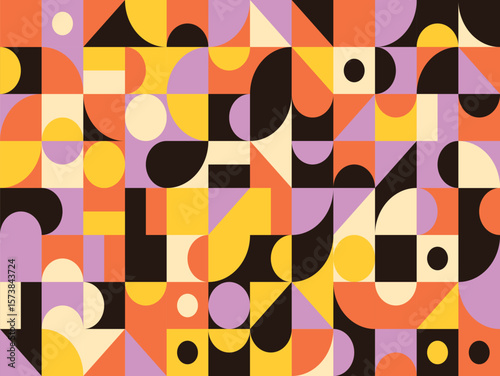 Geometric Abstract Art Colorful Shapes and Patterns Design, Mid-Century Modern Style