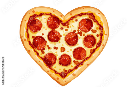 Heart-shaped pepperoni pizza on white background  