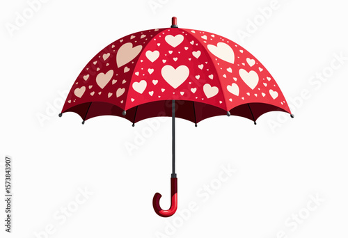 Red umbrella with heart patterns on a white background  