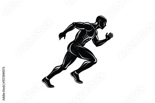 Silhouette of a Powerful Sprinter in Action silhouette