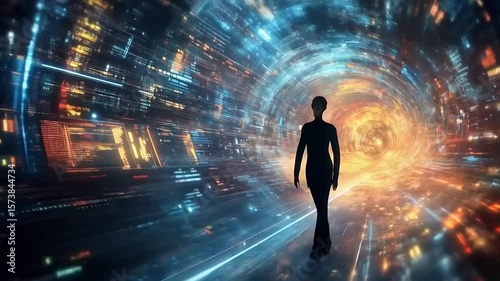 Wallpaper Mural Person standing at the edge of a vibrant time portal Torontodigital.ca