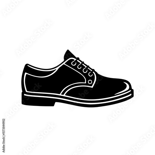 School Uniform Shoe Icon. A classic black and white icon of a laced uniform shoe, often worn for school or formal occasions. This versatile symbol is perfect for educational themes, fashion