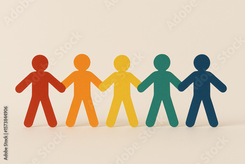 Diverse colored paper figures supporting each other like a human chain, concept of inclusion and empathy in business
