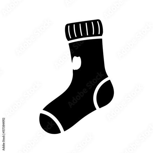 Sock Icon. A simple black and white icon of a sock, a common piece of clothing for warmth and comfort. Suitable for fashion, clothing, laundry, and everyday life themes