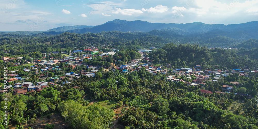 Fototapeta premium Aerial view from drone of the rural village in the mountains