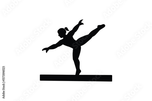 Gymnast Performing Balance Beam Routine Silhouette