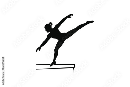 Female Gymnast Silhouette Performing Balance Beam Exercise