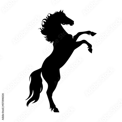 Rearing up black mustang - standing horse side view vector silhouette