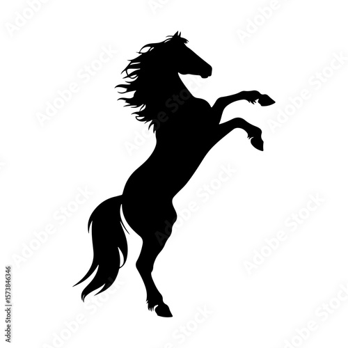 Rearing up black mustang - standing horse side view vector silhouette