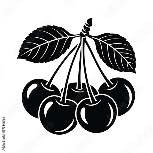 Fresh Cherry Branch with Leaves Glyph Icon