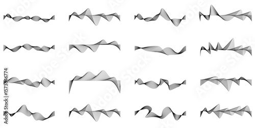 Set of dynamic wave line vector, illustrating fluid motion and energy. Perfect for technology, sound, or abstract designs needing a modern, flowing visual element.