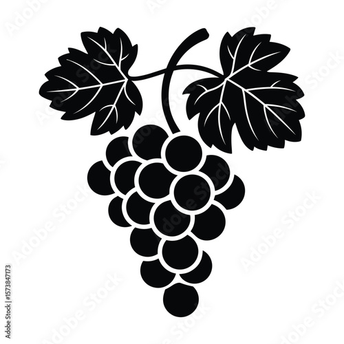 Fresh Grape Cluster with Leaves Glyph Icon