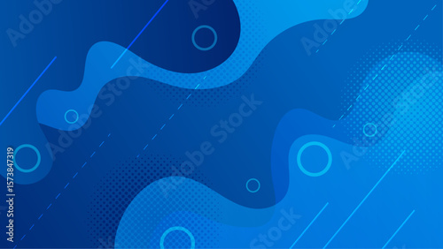 Abstract blue design with wavy shapes and circles is ideal for backgrounds, web banners, and modern digital presentations. Creative and captivating.