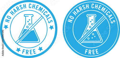 No Harsh Chemicals Free Icon Badges | Blue Minimalist Chemical-Free Labels for Product Packaging and Marketing
