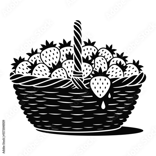 Ripe Strawberries in a Wicker Basket Glyph Icon silhouette