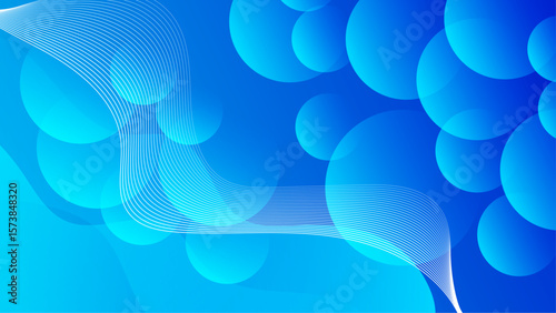 Abstract blue circles and white wavy lines, great for backgrounds, digital designs, modern concepts, and vibrant creative projects.