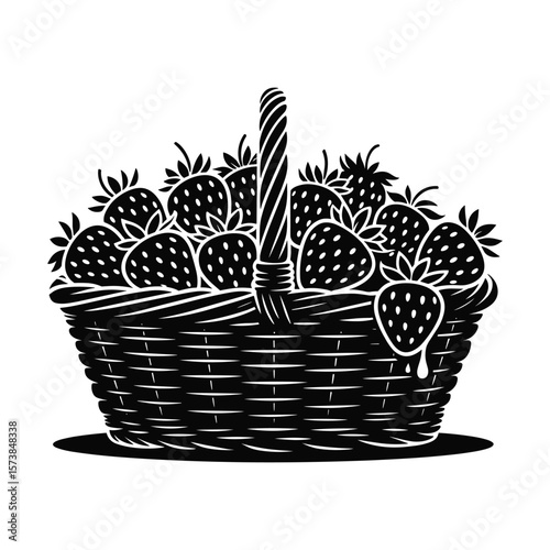 Abundant Strawberry Harvest in Wicker Basket Glyph