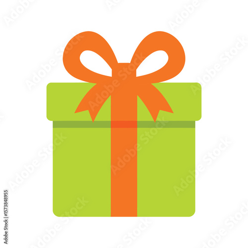 A lime green gift box with an orange ribbon and bow, isolated on white background, is a cheerful surprise