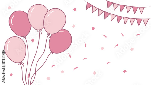Pink balloons party celebration vector illustration for birthday event and festive occasions design asset set