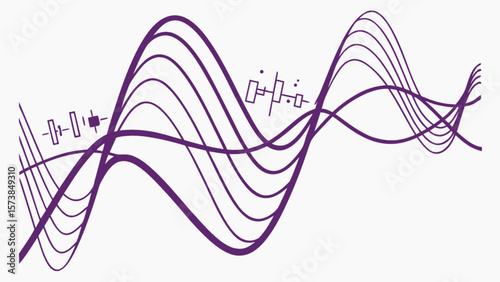 Abstract purple wave design with signal processing elements for modern technology visual graphics