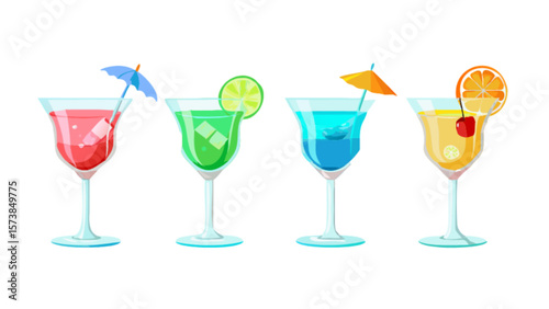 Colorful summer cocktails vector illustration: refreshing drinks for party, bar menu, and summer celebrations