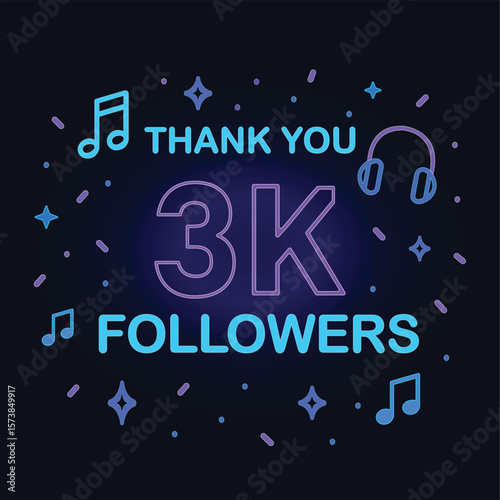 Thank You for 3K Followers Social Media Celebration Graphic