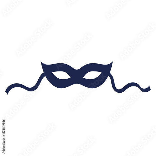 A blue masquerade mask with ribbons is isolated on white background, perfect for carnival or a venetian ball