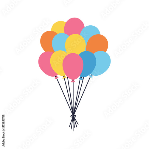 A large bunch of colorful balloons for a festive celebration, isolated on white background